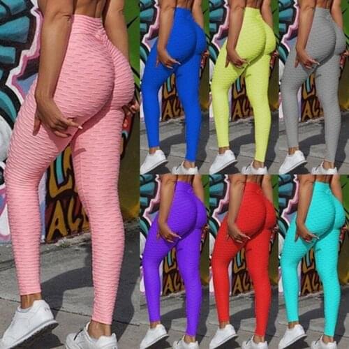 Womens High Waist Pants Leggings Tummy Control Workout Ruched Butt Lifting Stretchy Leggings Textured Booty Tights