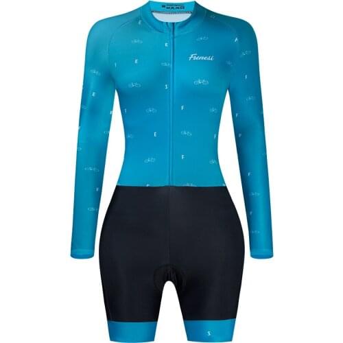 2021 Frenesi Long Sleeve Cycling Gel Suit Women Go Pro MTB Bike Clothing Sport Ciclismo Hombre Jumpsuit Blue Skinsuit Bodysuit