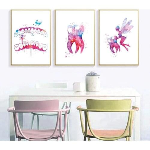 Teeth Anatomical Wall Art Canvas Painting Dentistry Medical Print Tooth Fairy Watering Poster Picture Doctor Gift Clinic Decor
