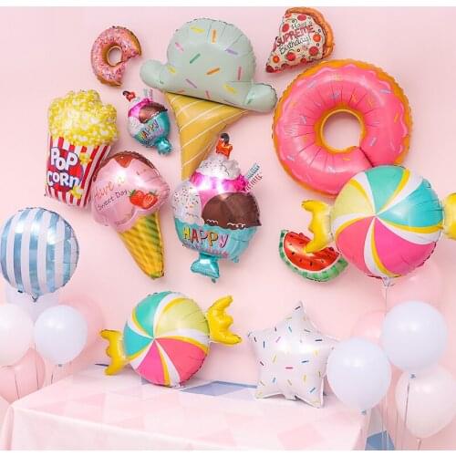 1pc Donuts Candy Ice Cream Popcorn Food Foil Balloons Baby birthday party decor inflatable Rainbow Candy Color Helium Toy