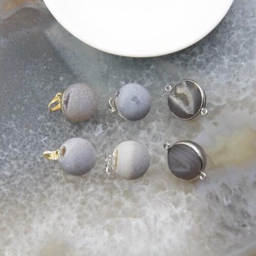 1pcs Natural Geode Agates 18mm Round Bead Pendant,Qaurtz Druzy Connector Charms Necklace For DIY Jewelry Making Accessories