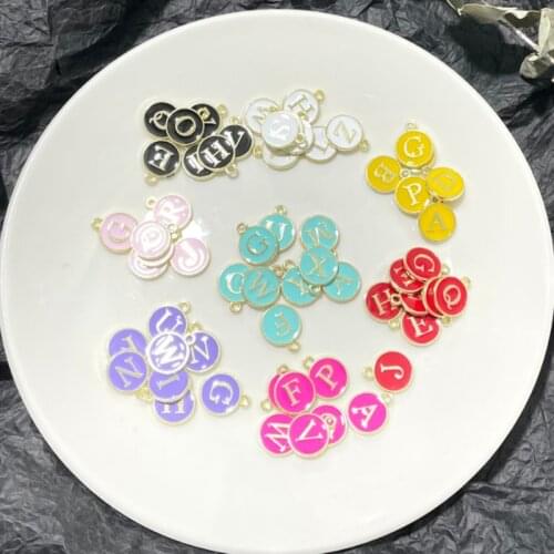 10pcs/26pcs Alphabet Letter Double Face Enamel Charms Gold Color Macaron Enamel 12*15mm Pendants Jewelry Making Handmade Craft