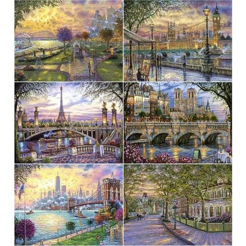 AZQSD Diamond Painting City Cross Stitch Kit Handmade Gift Diamond Embroidery Landscape Mosaic Full Square Drill Home Decoration