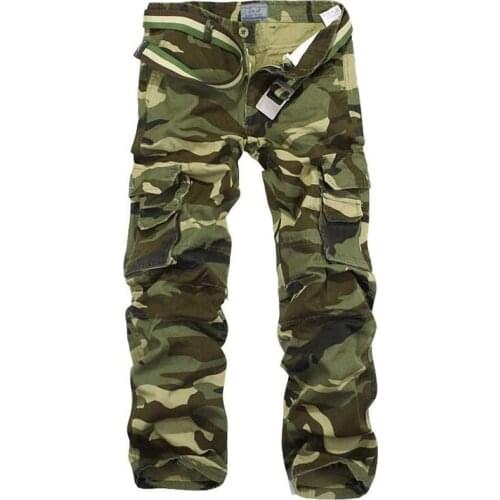 Camouflage Pants Men Multi Pocket Cotton Military Cargo Camo Pants Pantalon Homme Mens Streetwear Overalls Army Track Trousers