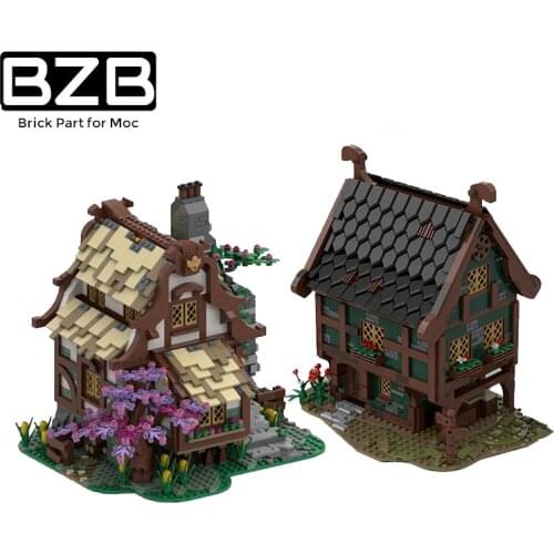BZB MOC Retro Medieval Farm Forest Tree House Flower House Creative Building Block Model Kids Toys DIY Brick Parts Best Gifts