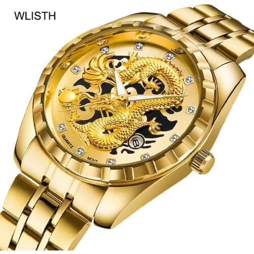 New Golden Dragon Mens Watch Fashion Steel Band Watch Quartz Watch Watch Mens Watch Wholesale часы муржские наручные смарт час