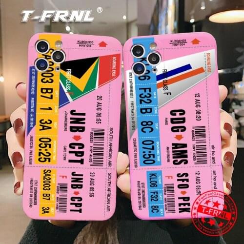 Air Plane Tickets for iPhone XR case 11 12 Pro X XS MAX 7 8Plus Cute Soft Clear Case Ins Travel Bangkok Los Angeles City QR Code
