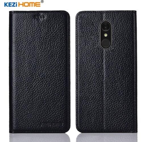 For LG Q7 case KEZiHOME Litchi Genuine Leather Flip Stand Leather Cover capa For LG Q7 Plus Q7+ 5.5'' Phone cases