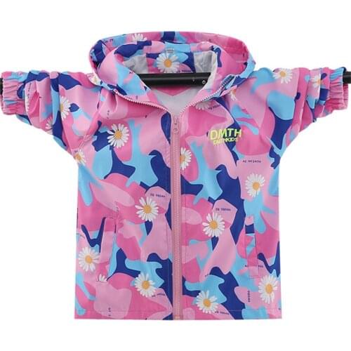 Kids Jackets for Girl Coats Autumn Spring New Fashion Print Hooded Teen Windbreaker Kids Girl Waterproof Outerwear Girl Clothes