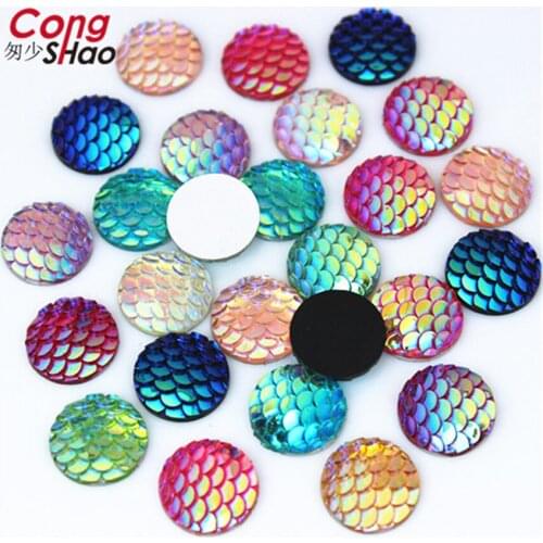 Cong Shao 100Pcs 12mm AB Colorful Round Flatback Fish Scales Stones And Crystals Resin Rhinestone Trim Wedding Accessories 8Y623