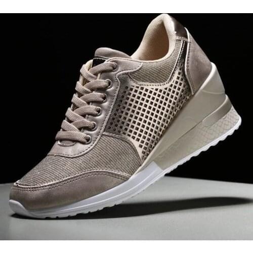 Womens Jogging Walking Shoes 6.5cm High Heeled Wedge Sneakers Ladies Lightweight Lace Up Casual Sneakers Girls Female 6ke