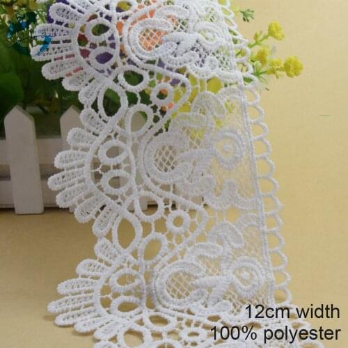 10yards 12cm white polyester embroidery lace french lace ribbon fabric guipure diy trims wedding lace sewing Accessories#3831