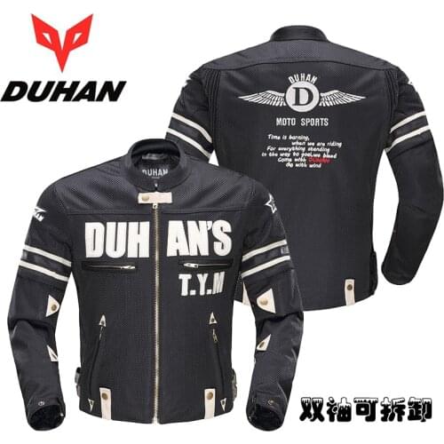DUHAN Motorcycle Jacket Men Breathable Mesh Racing Protective Gear Removable Protector Retro Summer Moto Jacket Riding Clothing