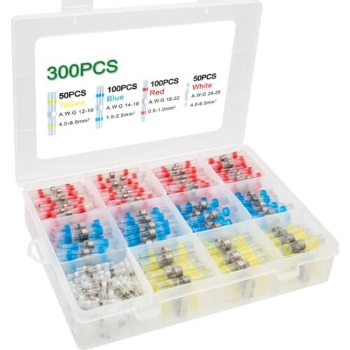 300/100/60 Pcs Mixed Boxed Heat Shrink Tube Easy Used Terminals Solder Sleeve Electrical Wire Insulated Butt Connectors Kit