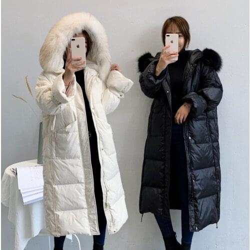 2021 New Long Winter Down Coats Women Big Fur Collar Jacket Parkas Female White Duck Down Parkas Coats Ladies Loose Down Coat