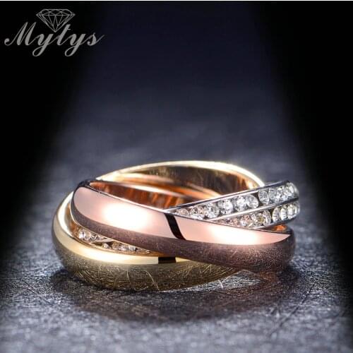 Mytys New Arrival Fashion Ring 3 in 1 Stacking Ring Set GP Size 6 7 8 9 Rolling couple Rings Gift R586