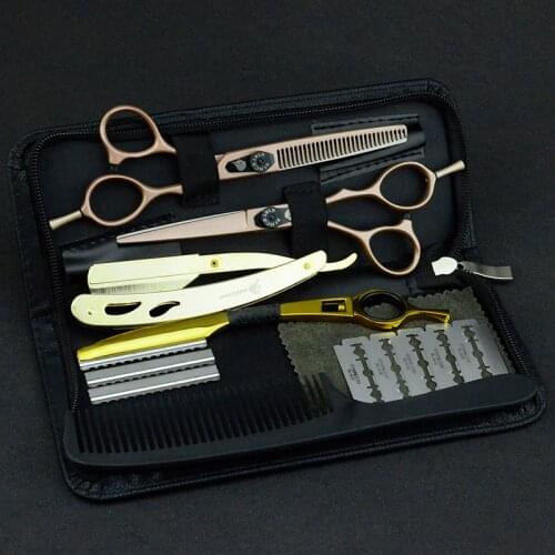 Univinlioins 6" rose golden scissors hair shears hair scissor gold hairdressing scissors haircut razor professional barber kit