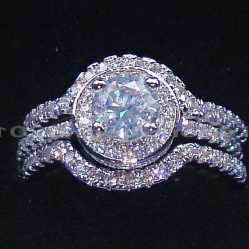 Wholesale Luxury Jewelry 10KT White Gold Filled Birthstone 5A Clear CZ Crystal Women Wedding 3 IN 1 Band Ring Set Gift Size 5-10