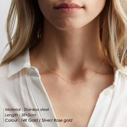 Visunion 316L Stainless Steel Necklace Delicate Multilayer Round Circle Rectangle Crystal Beads String Pendant Necklace Jewelry