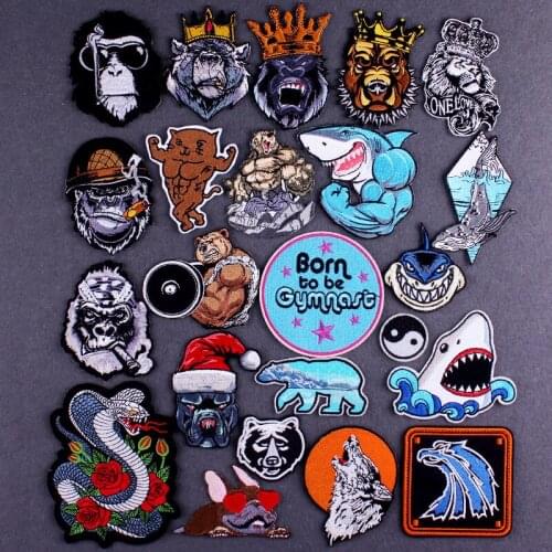 Punk animal Smoking Orangutan Iron On Patches For Clothes Badges DIY Biker Snails Patch Embroidered Patches On Clothes Accessory