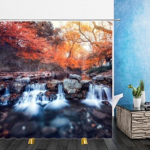 Landscape lake waterfall forest Natural Scenery 3D Shower Curtains Bathroom Home Decor Waterproof Polyester Bathtub Curtain