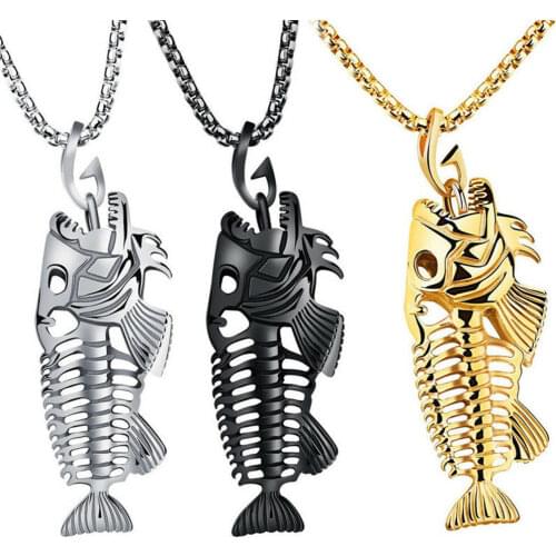 Cool Fish Bone Whole Fish Skeleton Stainless Steel Pendant Necklace Retro Jewelry Personality Hip-Hop Rock Jewelry Gift