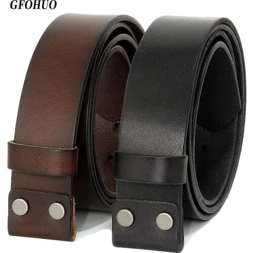 GFOHUO Vintage No Buckle belt suit Smooth buckle black coffee belts men luxury Cowskin Soild Genuine only leather without buckle