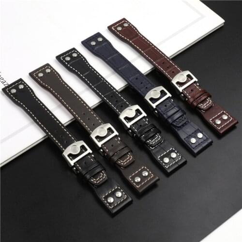 21mm 22mm Genuine Cowhide Leather Watchband With Nail For IWC PILOT PORTOFINO PORTUGIESER Watch Strap Folding Buckle Accessories