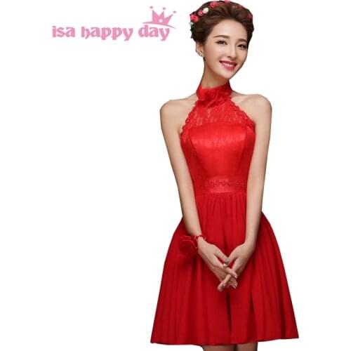 Robe de soiree special occasion short red dress chiffon halter neck bridesmaid elegant formal brides maids dresses H4235