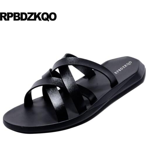 Waterproof open toe slippers slides strap fashion leather shoes roman outdoor water men gladiator sandals summer white black