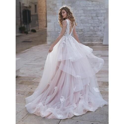 Sexy Deep V neck A-line Boho Wedding Dress 2021 Beach Pearl Sashes White Bridal Gowns Tulle Bride Dress Vestido De Noiva