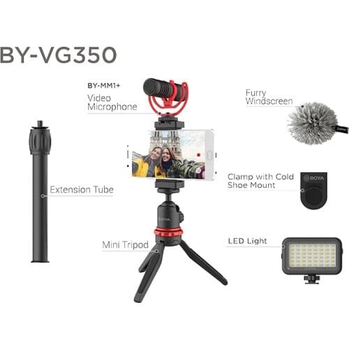 BY-VG330 BY-VG350 Microphone video kit LED Light Tripod Phone Clip for Smartphone DSLR Camera Vlog Live Studio Video Accessories