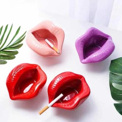 Cute cartoon ashtray lip ceramic ashtray living room home office integrated fashion trend big lip ashtray Ashtray personality
