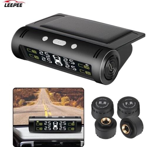 Solar Power TPMS Temperature Alert Car Tire Pressure Alarm Monitor System Waterproof 4 Pcs Internal External Sensor Fuel Saving
