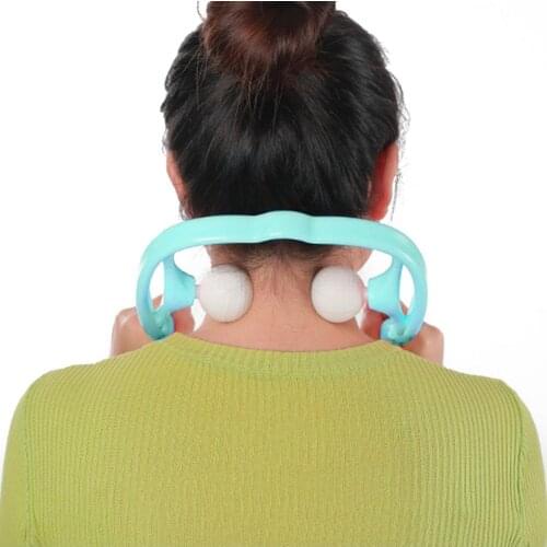 Cervical Spine Massager with 2 soft silicone balls Knead Clamp Neck Relief Hand-held Roller improve blood circulation