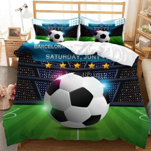 Green 3D Boys Football Comforter Cover Set Queen Size Soccer Ball 1 Duvet Cover 2 Pillowcases Gift 3 Piece Bedding Set