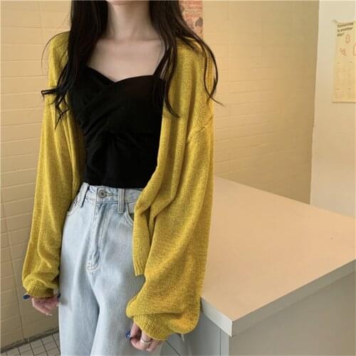 Fall 2021 Casual loose Knitted Cardigan Women Korean Fashion Sweater Coat Knit Crop Top Korean Chic Knitwear Pull femme