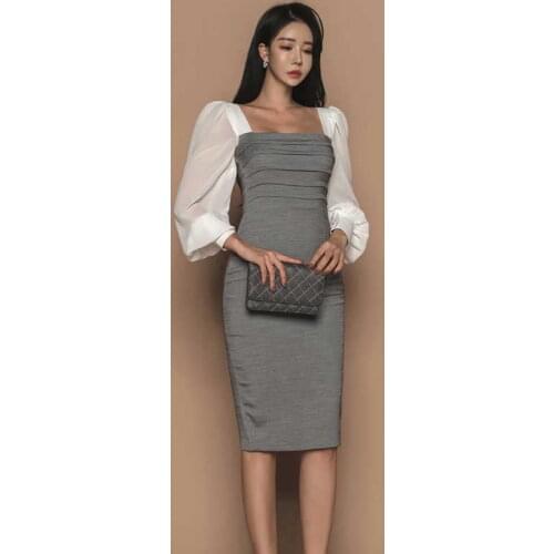 New Sexy Strapless Patchwork Special Occasion Pencil Dress Women Autumn Slim Bodycon Dress Elegant Korean Office Lady Dresses
