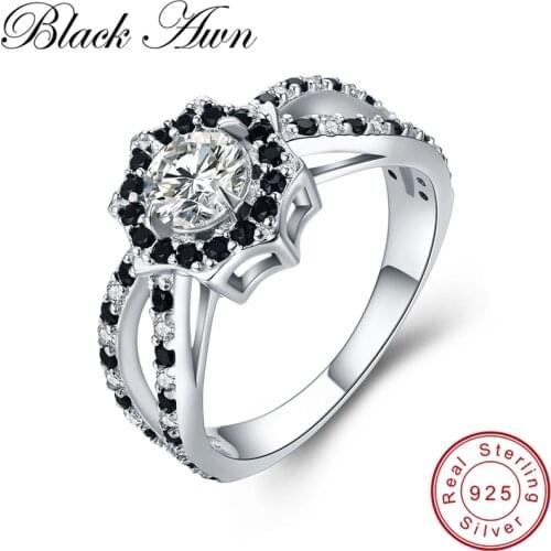 [BLACK AWN] Fine Wedding Rings for Women Genuine 925 Sterling Silver Jewelry Trendy Engagement Ring Bague C088