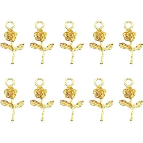 10Pcs Charms Golden Alloy Rose Folowers Plant Pendant Wholesale For Necklace Earrings DIY Accessories Jewlery Making Supplies