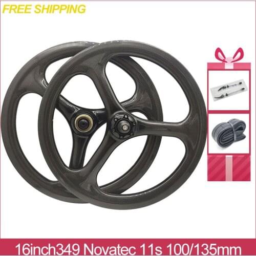 16inch 349 Fnhon Gust Folding Bike Parts Trispoke Carbon Rim 100/135mm Disc V Brake 3pokes Wheels Novatec 11speed