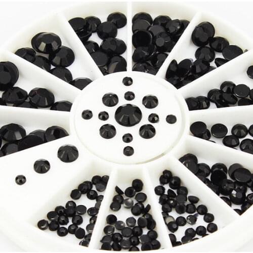 2016 Mix 4 Sizes Nail Art Wheel BLACK RHINESTONE SHAPeS DIY Manicure Fingernail Decoration 3D Nails, KITUT0474+24, free shipping