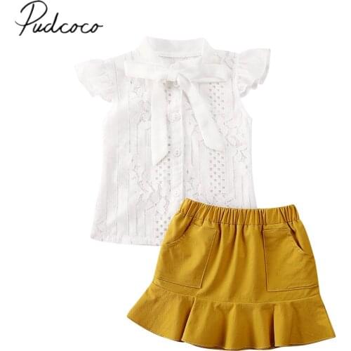 2020 Baby Summer Clothing Toddler Kids Baby Girl T-shirt Lace Top Ruffle Skirt Dress 2Pcs Outfit Clothes Set