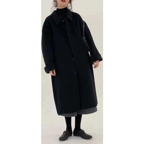 2020 Winter Korean Double Side Handmade Long Loose High End Plus Size 90% Wool Coat Women Simple Solid Color Woolen Jacket