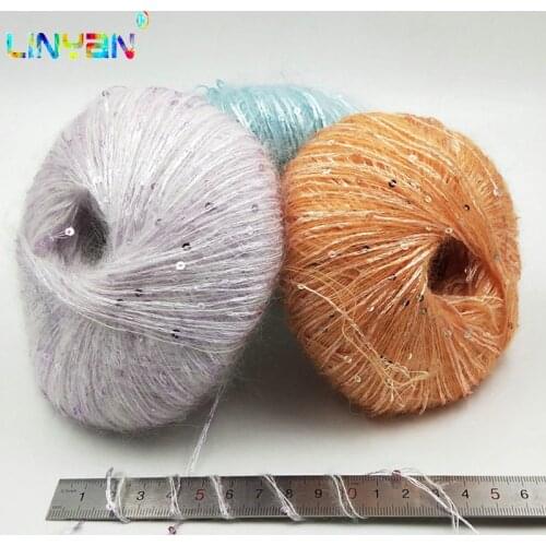 3balls *50g Characteristics Paillette yarn for crochet Sequin chunky wool yarn knitting Hand threads Scarf mohair crochet t4