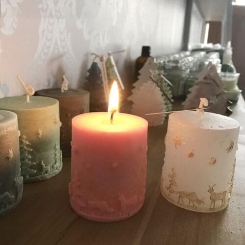 3D Christmas Cylinder Silicone Candle Soap Mold Fondant Cake Chocolate Decor E56C