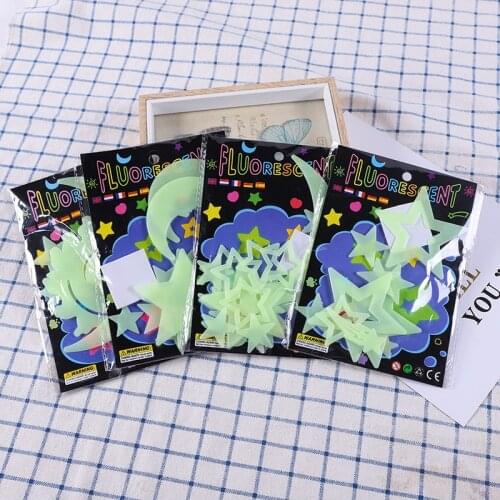 3D Stars and Moon Glow In Dark Luminous Fluorescent Plastic Wall Sticker Home Wallpaper Decor Kids Room living Room Decal