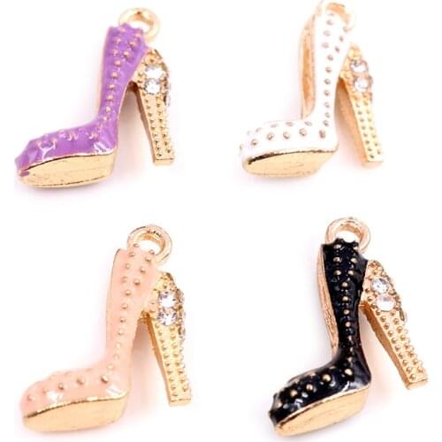 4pcs 14x16mm Oil Dripping Charms Pendant High Heels Shoes DIY Jewelry Making Supplies for Keychain Necklace Bracelet Findings