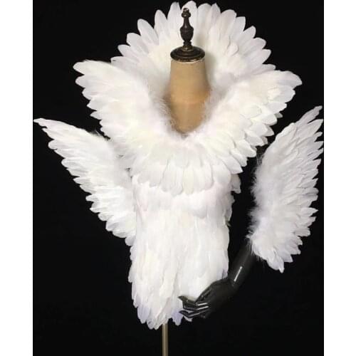 Custom carnival festival accessories alas angel stereo white elf feather wing costume
