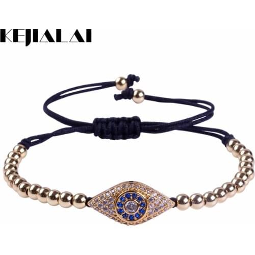 Anil Arjandas Men Bracelet Evil Eye Connector Micro Pave Clear Blue CZ & 4mm Round Beads Women Jewelry Braided Macrame Bracelet